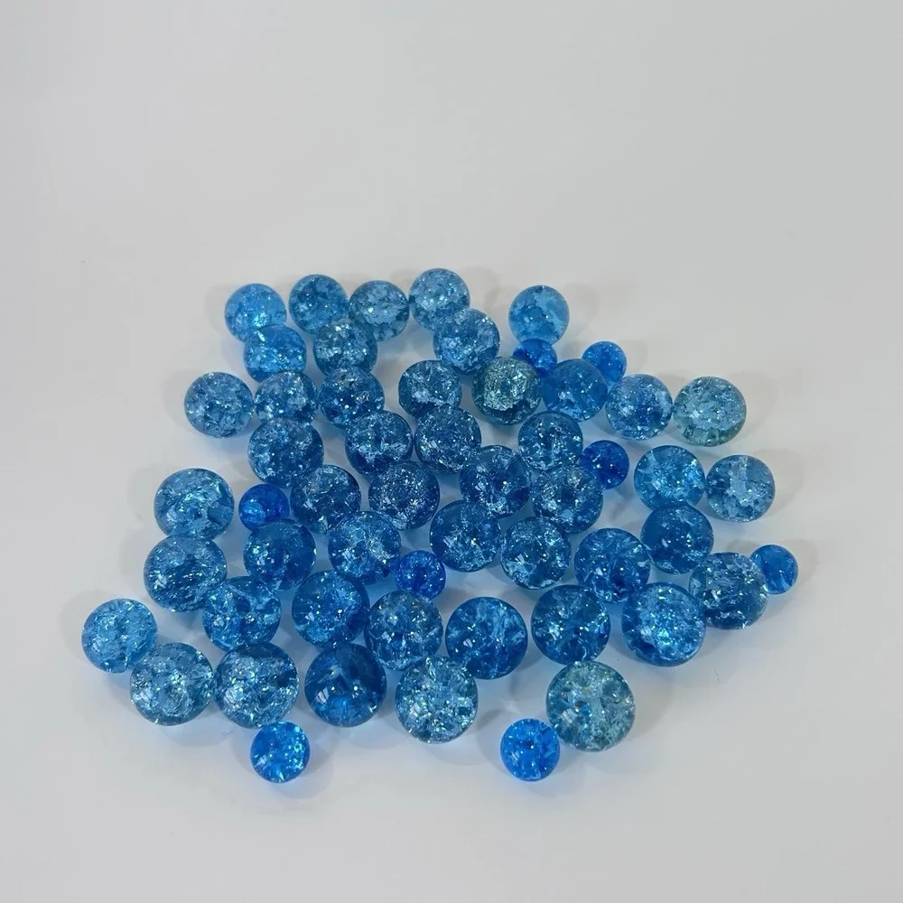 Vintage 1970s Crackle Light Blue Glass Marbles S-L Sparkle 54 Ct Fish Tank Decor